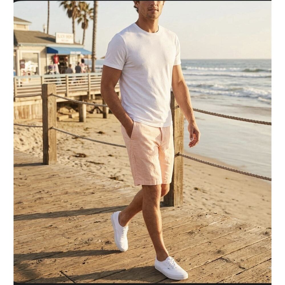 Banana Republic Aiden Linen Cotton Blend Peach Resort Coastal Casual Preppy 33